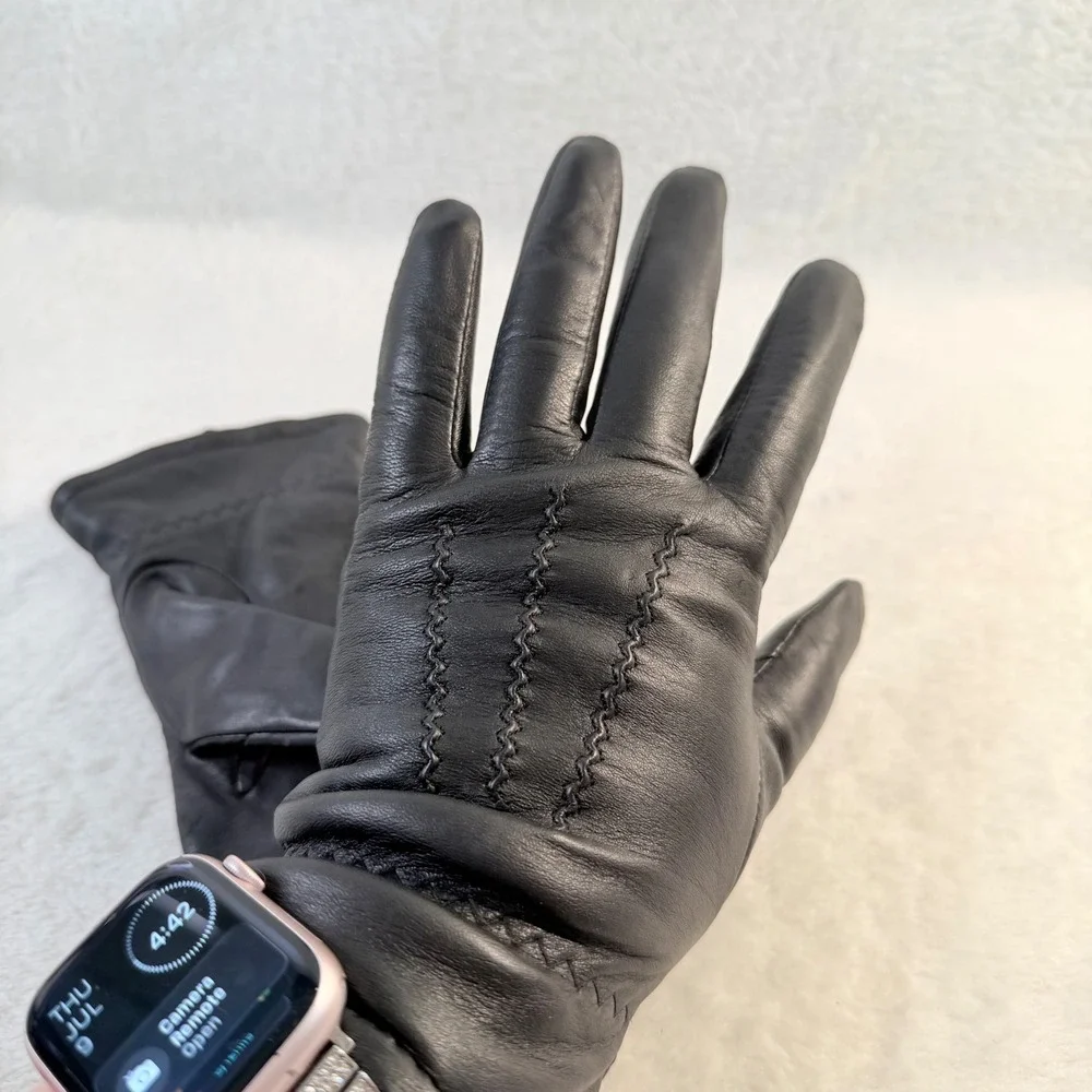 Jaclyn Smith Genuine Leather Gloves Women Large Black Thinsulate Insulated